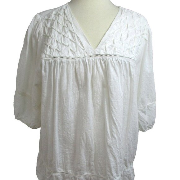 Calligraphi Blouse Top Women's SZ‎ XL White Short Sleeve V-Neck Pullover Cotton - Picture 1 of 10